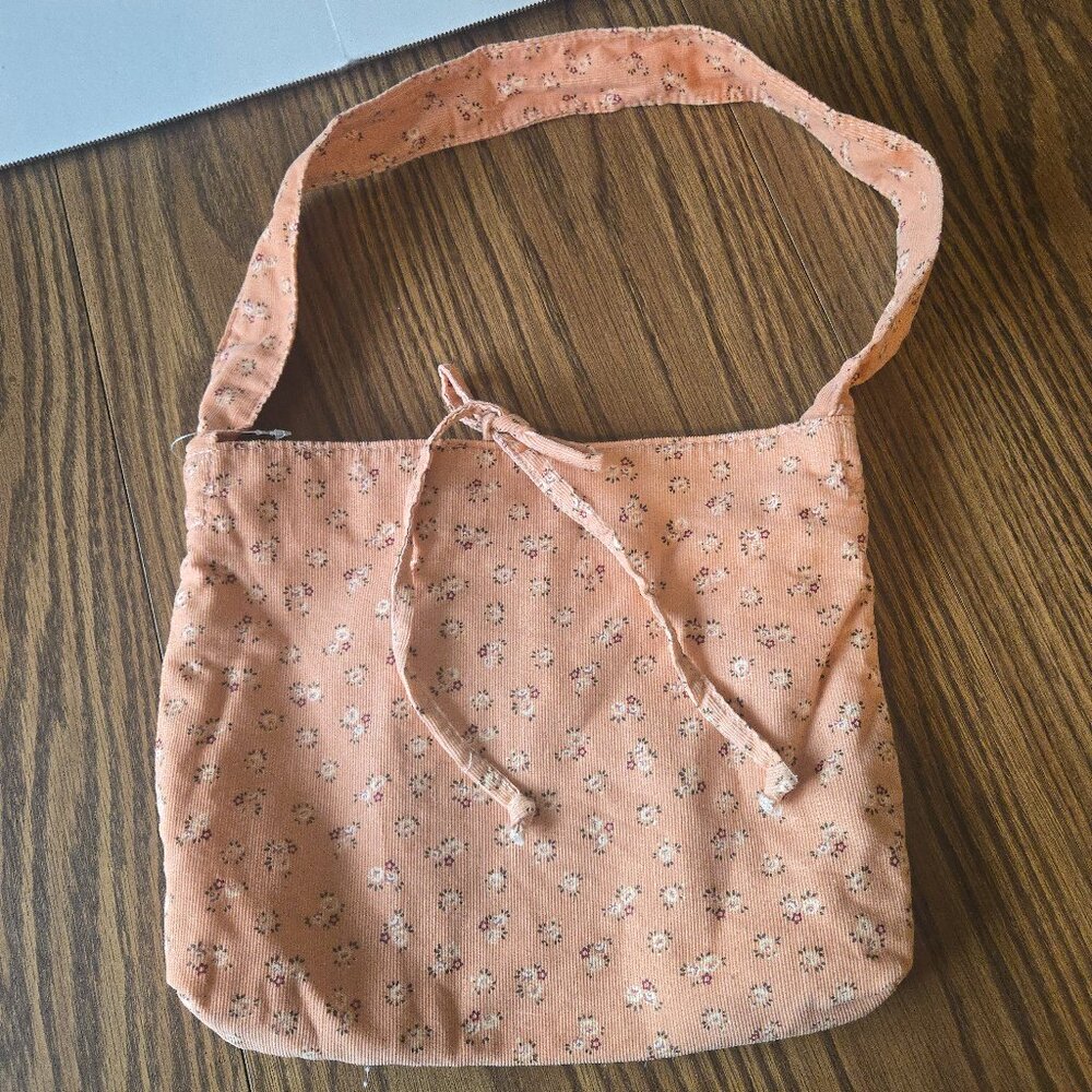 Chateau Corduroy - Small Purse - Peach with flower design -10"x9"x2"